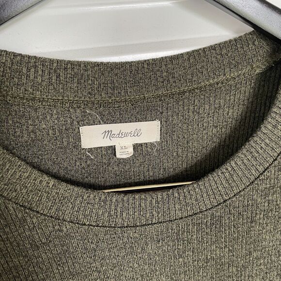 Madewell Dress Sz XL Olive Green Short Sleeved Ribbed Pocket Tee Midi Casual - Picture 5 of 9